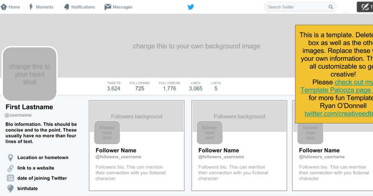 Twitter Fictional Account TEMPLATE