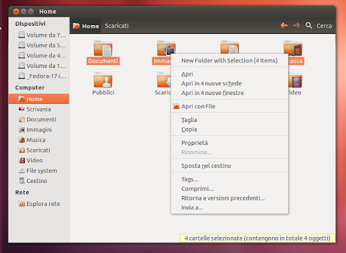 Nautilus 3.5.2 su Ubuntu 12.10 menu contestuale