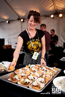 Naomi Pomeroy of Beast and her sandwich samples from Feast Portland 2012 event Sandwich Invitational. Copyright All rights reserved by Feast Portland