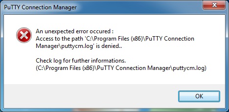 Putty connection manager error in Windows 7