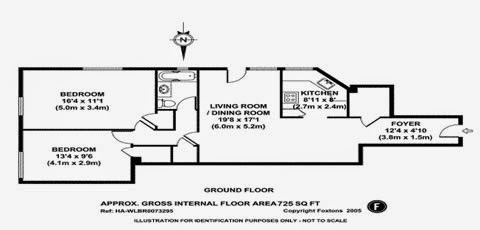 2 bedroom, 1 bathroom and foyer Parkchester, Bronx, New York apartment and condominium floor plan - 725 sq ft.