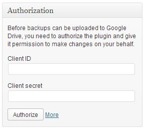 Copy Client ID dan Client Secret pada Google API Dashboard ke halaman ?Backup Settings?.