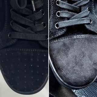 Louboutin spike sneaker daim noir réparé par l’atelier Paulus Bolten