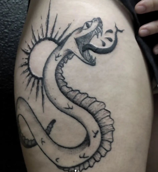 French Snake Tattoo On shoulder