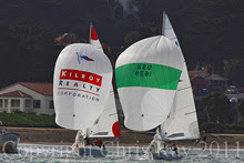 J/22 one-design sailboats- sailing college match race nationals on San Francisco Bay