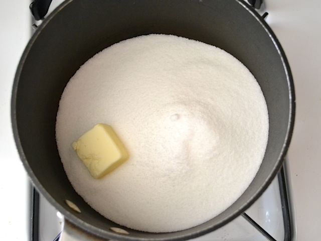 sugar and butter in pot 