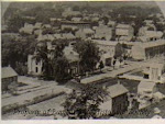 Birds eye view of town, circa 1890, from former 1845 5-story building at SE corner of Union and Coryell, later 5 & Dime site after fire.