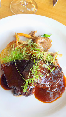 Laurelhurst Market Portland Dining Month 2015 second course of Ten-hour braised beef shoulder with potato pancake, warm oyster mushroom salad and beef jus