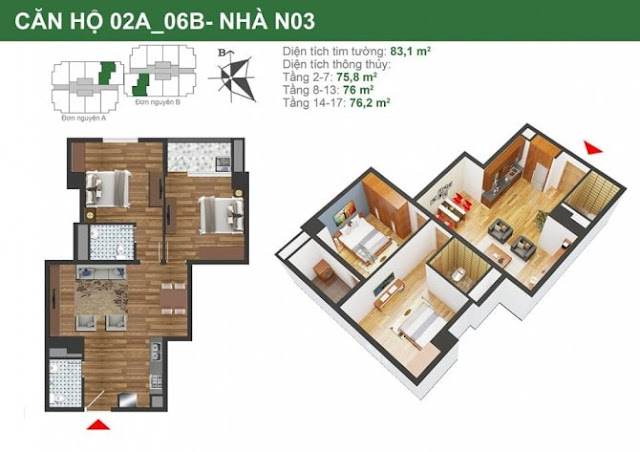 Mặt bằng căn hộ 02A-06B Mặt bằng căn hộ 02A-06B