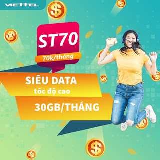 Miễn phí 30GB lên mạng chỉ 70.000 đ Gói ST70 Viettel