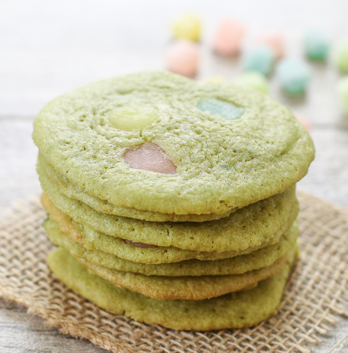 close-up photo of a stack of Matcha Green Tea Mochi Cookies