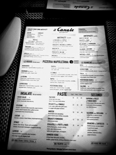 menu at il Canale, Georgetown