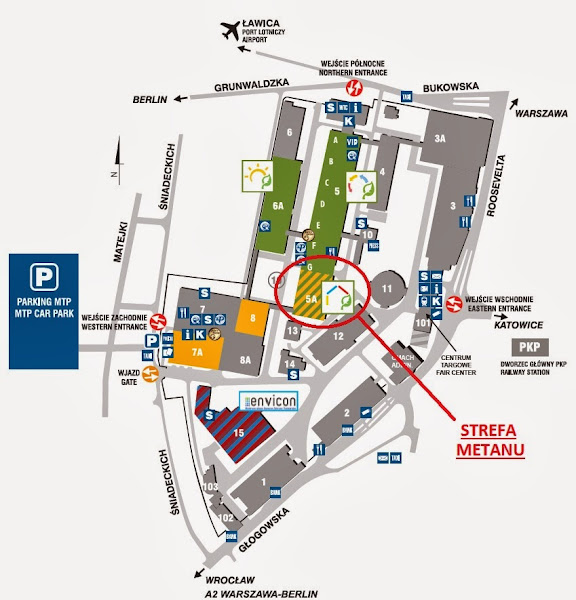 PolEko 2013. Plan targów z zaznaczeniem "Strefy Metanu" PolEko 2013. Plan targów z zaznaczeniem "Strefy Metanu"
