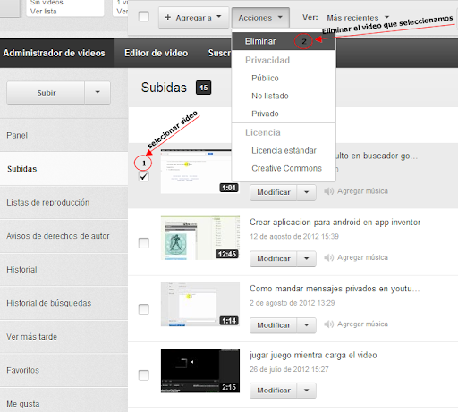 Como borrar video de youtube