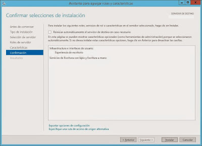 Instalar característica Experiencia de escritorio en Windows Server 2012