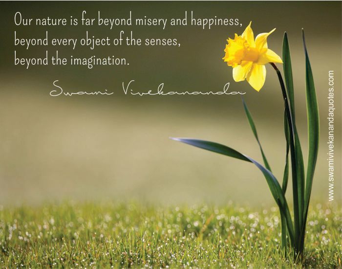Swami Vivekananda quote: Our nature is far beyond misery and happiness, beyond every object of the senses, beyond the imagination.