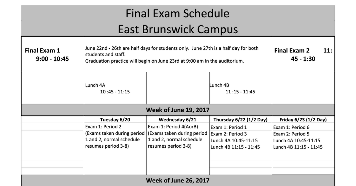 Final Exam Schedule 2017