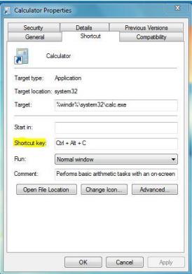 101PCTricks: Assign Keyboard Shortcuts for Programs in Windows 7