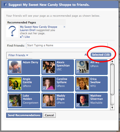 Send Facebook Page Recommendations