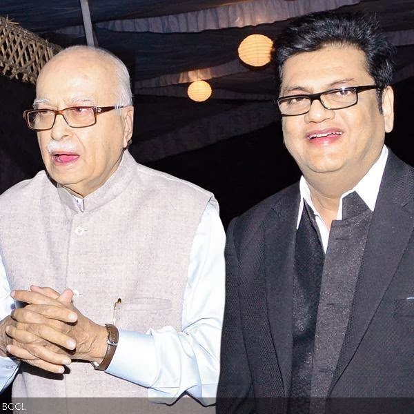 Lal Krishna Advani (L) with Markand Adhikari during the anniversary party of fortnightly English journal Governance Now, hosted by Sri Adhikari Brothers at India International Centre (IIC), New Delhi.