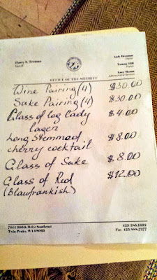 Sake and Wine Pairings for Nodoguro Twin Peaks dinner, courtesy of Paul Willenberg