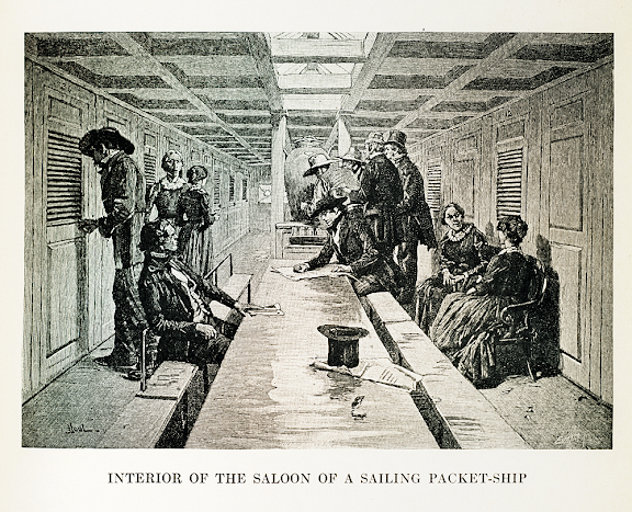 Interior view of a saloon on a packet ship 