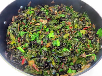 Recipe for Four Greens with Garlic Saute with mustard greens, kale, turnip or dandelion greens, and swiss chard. Have it with rice, as a side dish to a protein, top it with nuts or with a poached egg