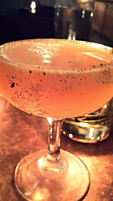 Park Kitchen cocktail of Burnsidecar with Whiskey, Cointreau, Lemon, Angostura Bitters, Spicy Chipotle Sugar Rim