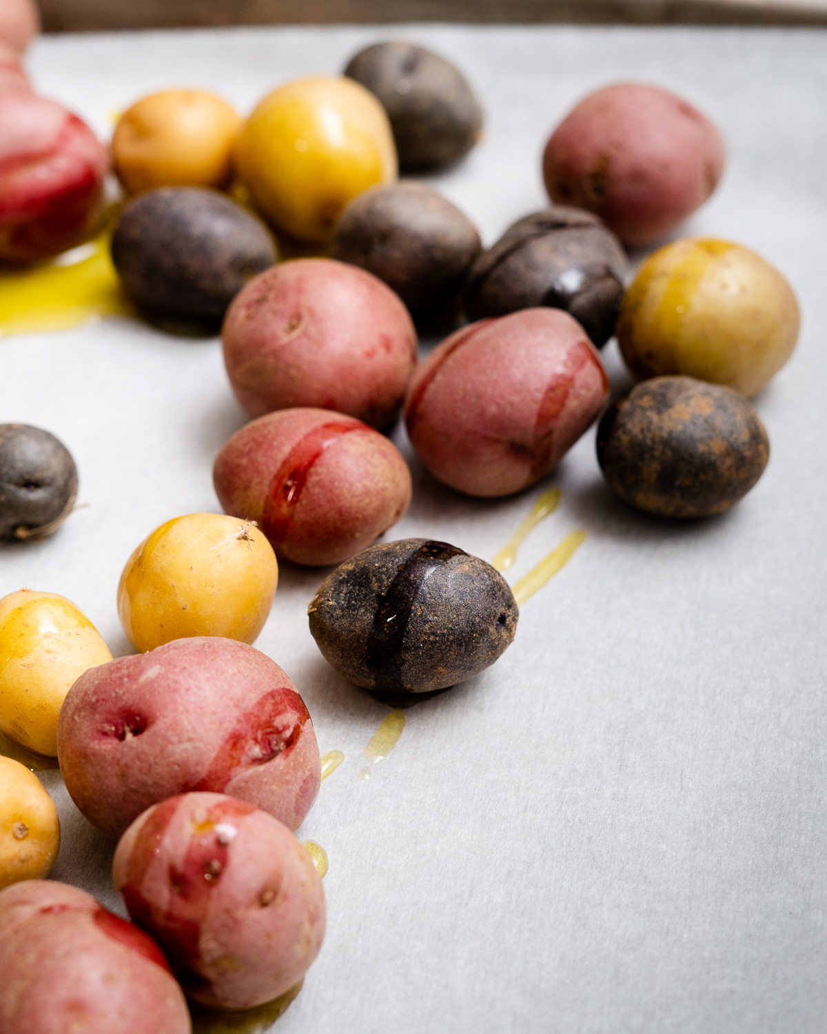 potatoes drizzled with olive oil. salt, pepper and paprika