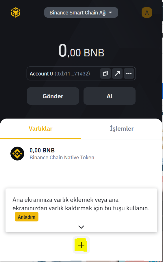 binance chain wallet varlık ekle