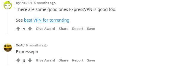 Reddit comments about ExpressVPN torrenting