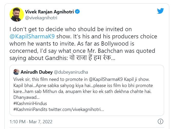 Vivek Agnihotri tweet