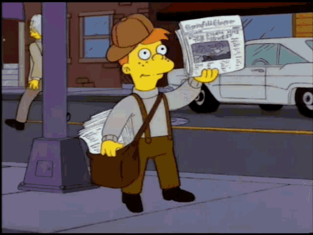 Niño de los Simpson vendiendo periódico