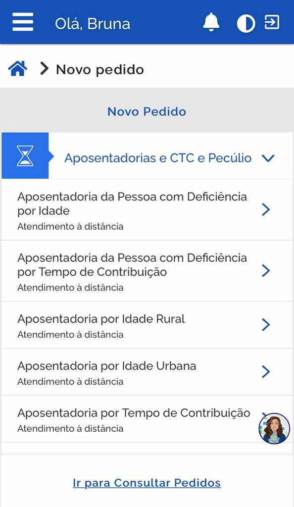 Novo Pedido de Aposentadorias e CTC e Pecúlio no aplicativo Meu INSS