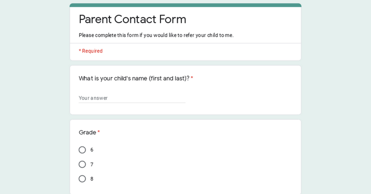 Parent Contact Form