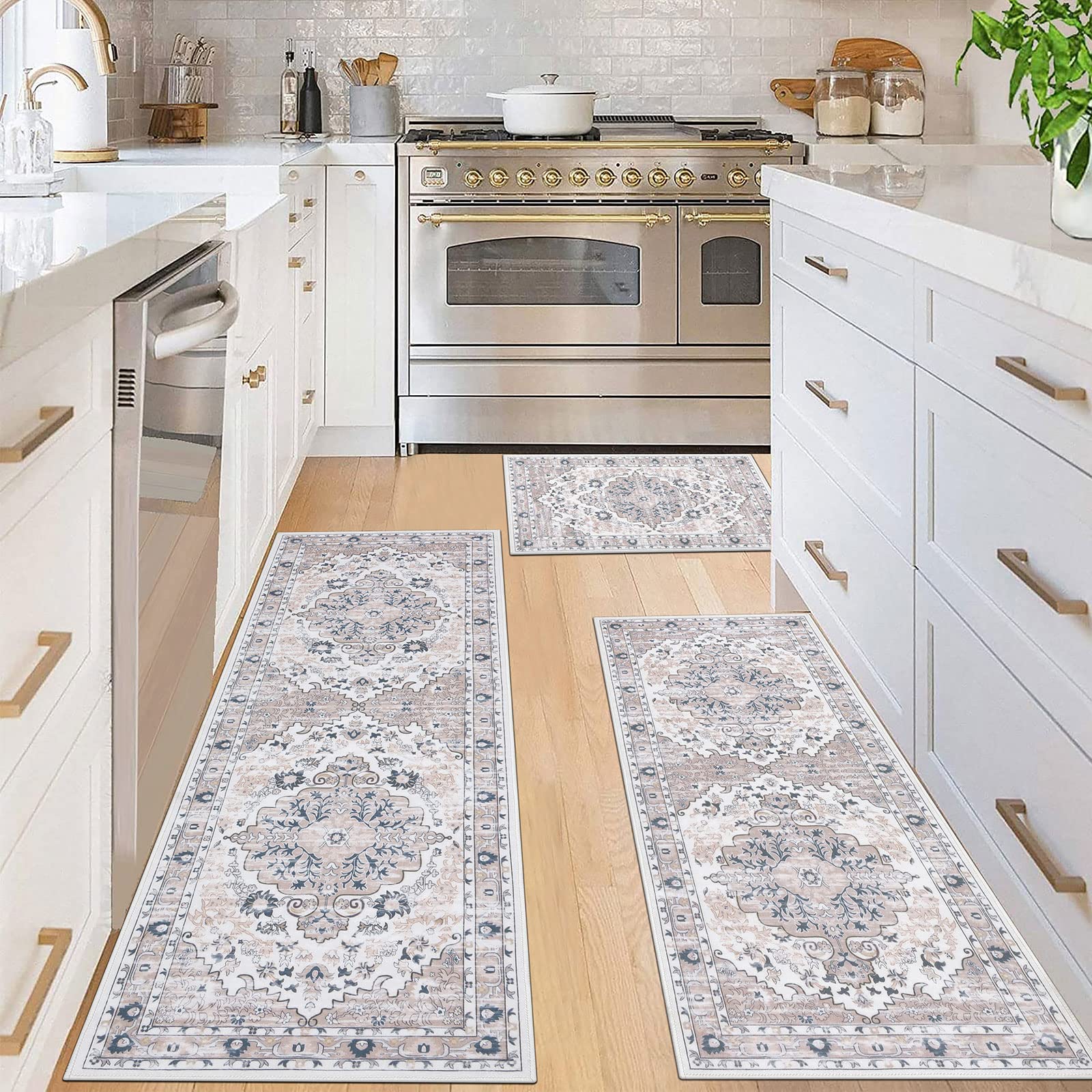 Artnice Anti Fatigue 2 Piece, White Floral Trellis Black Kitchen Rugs, –  Discounted-Rugs