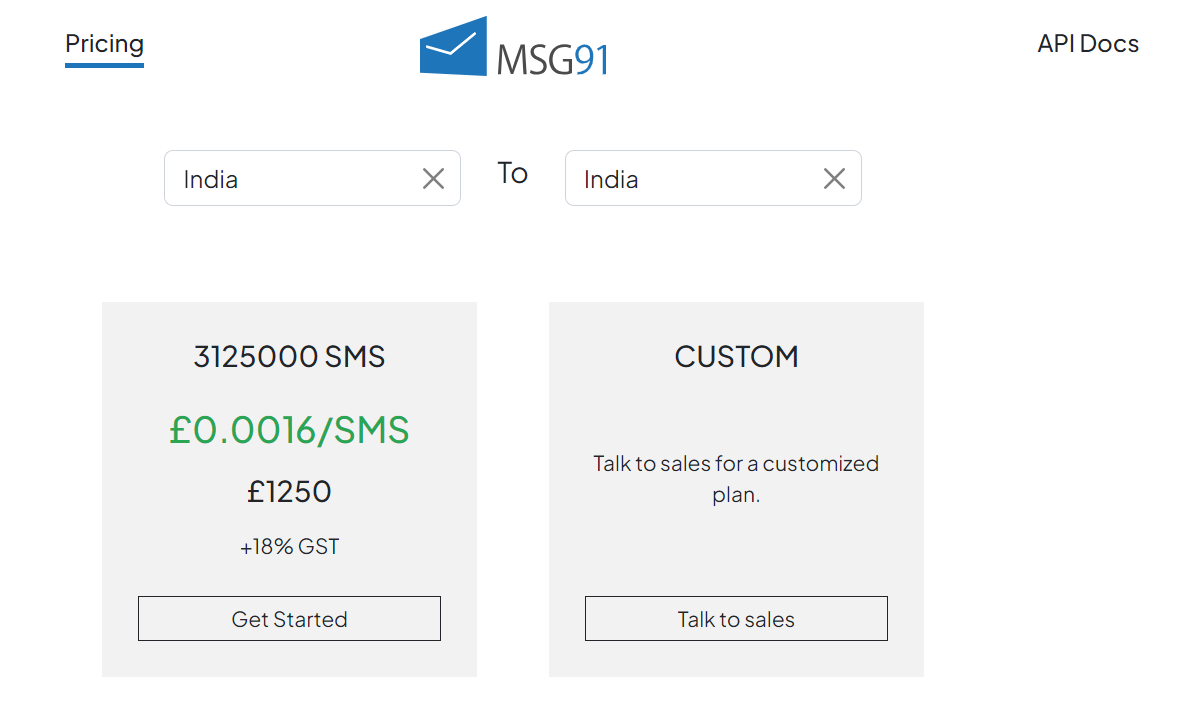 Best Bulk SMS Service Providers | MSG91 pricing calculator