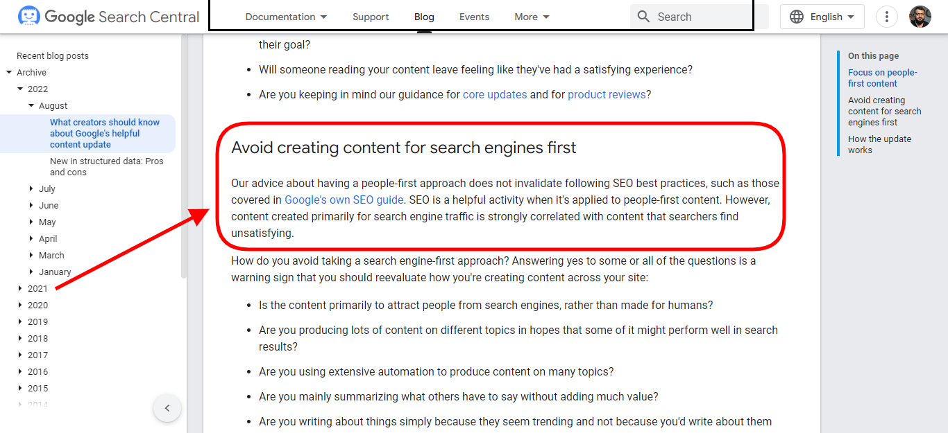 Avoid creating search engines first content- Google helpful content update 2022