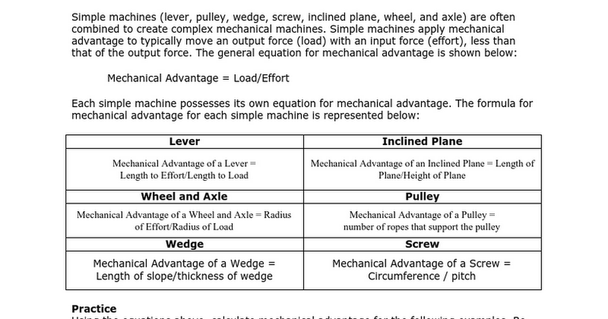 8-unique-mechanical-advantage-and-efficiency-worksheet-answer-key