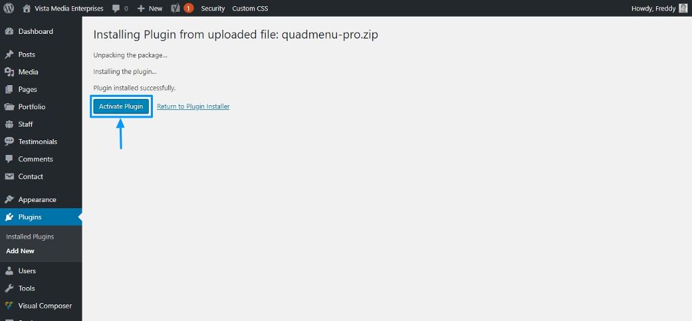 ativando o quadmenu