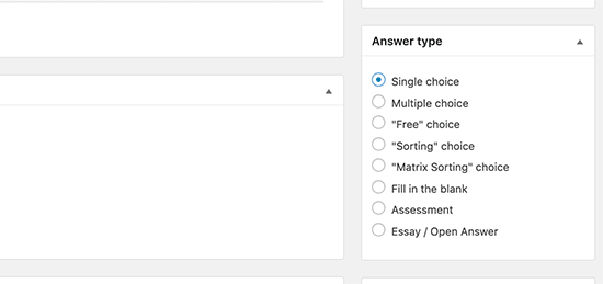 Select an answer type