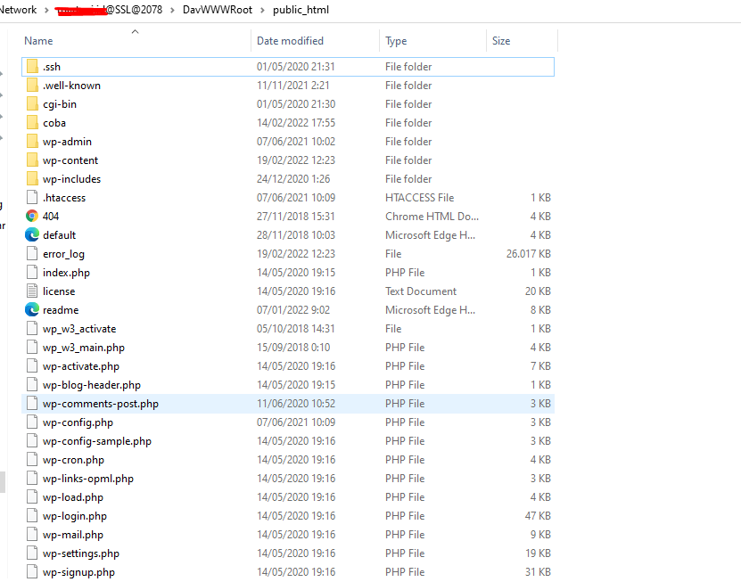 Tampilan Folder pada hosting pada File Explorer