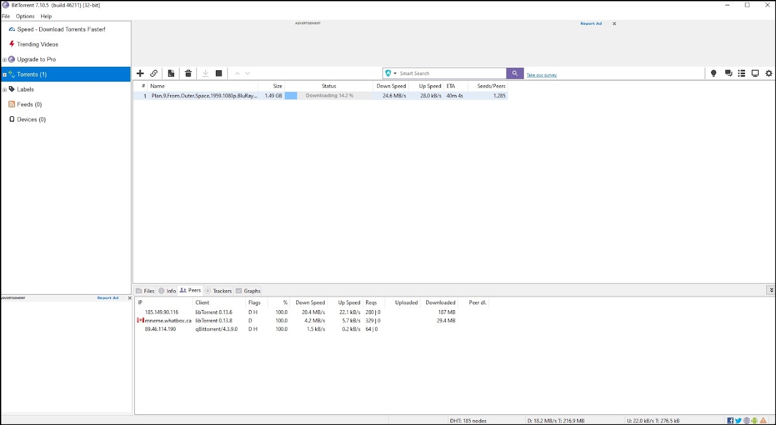 BitTorrent Classic Torrent Client Interface