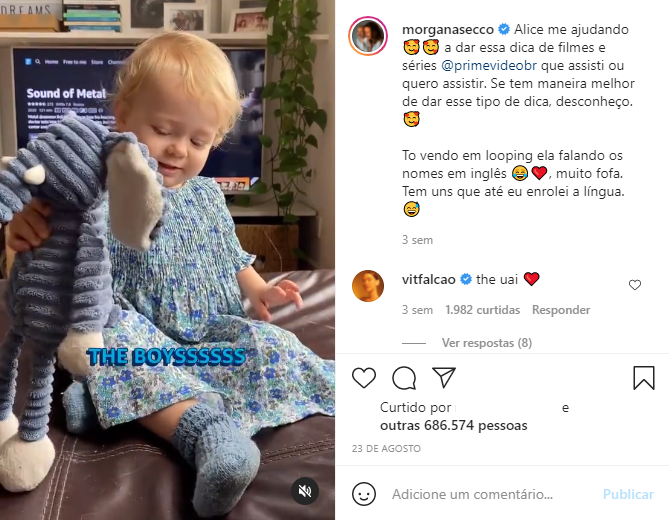 Publicidade da bebê Alice no Instagram