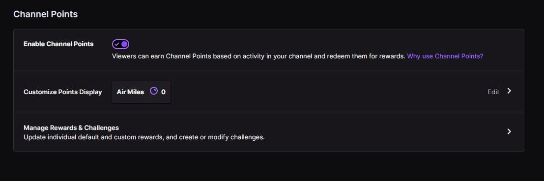 Channel points settings