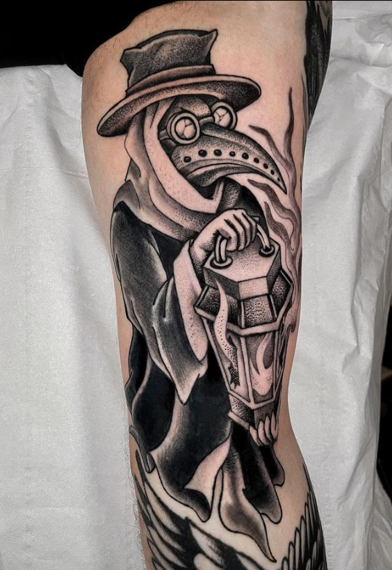 Plague Doctor With Lamp Tattoo