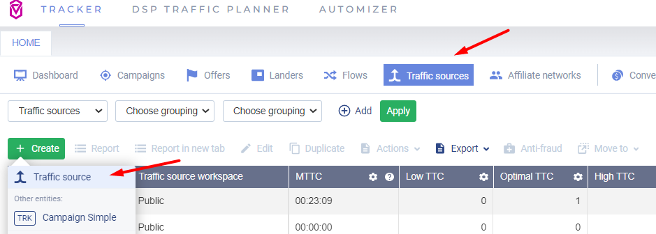 Add a traffic source at Voluum