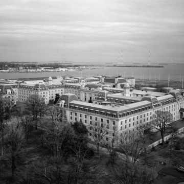 View of Bancroft Hall from dome, Dec. 1980  