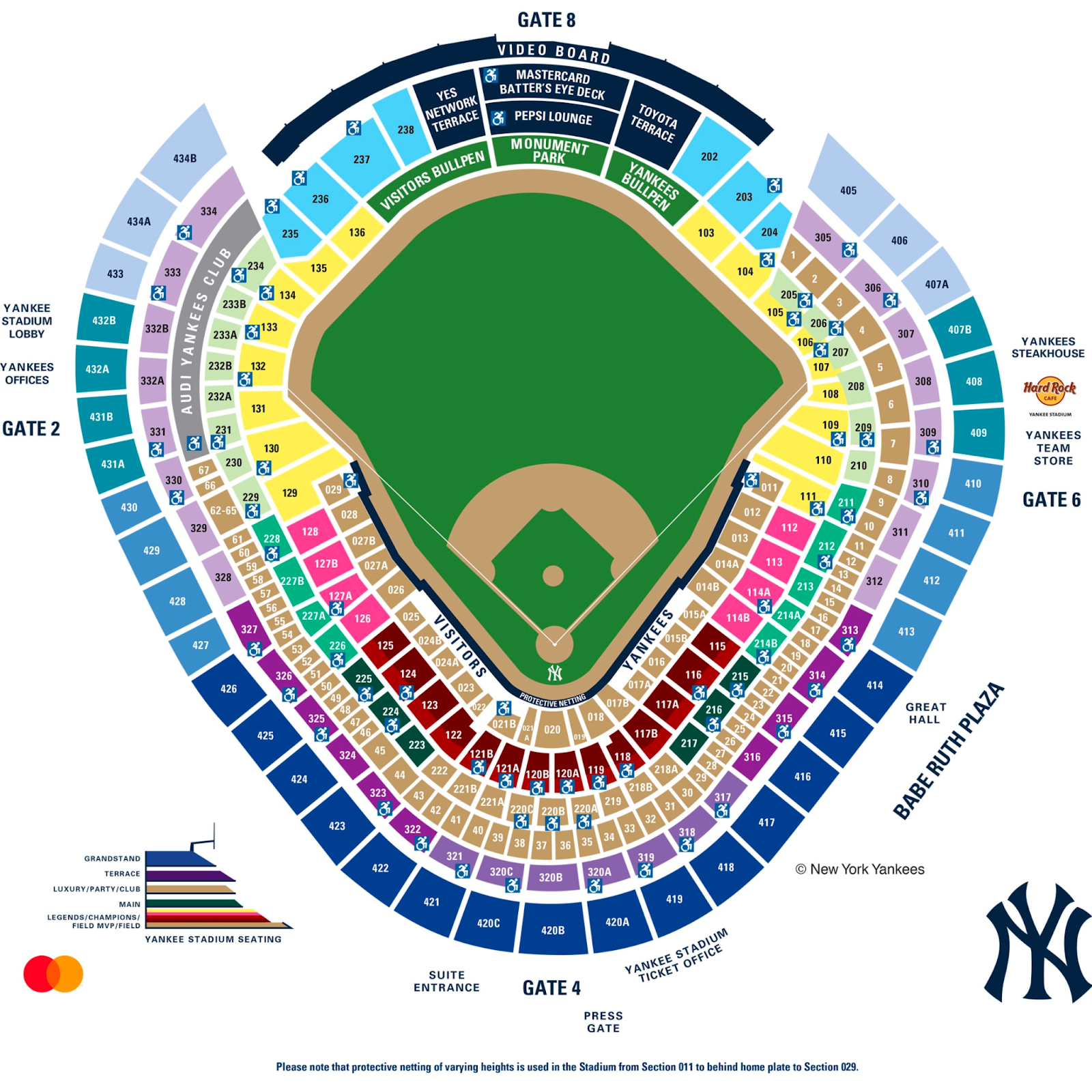 Map of Yankee Stadium showing the various seating and suite options