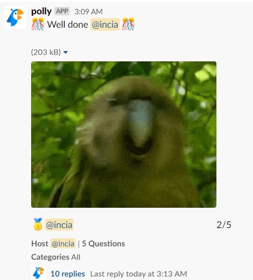 Team building trivia questions: screenshot of Polly inside Slack